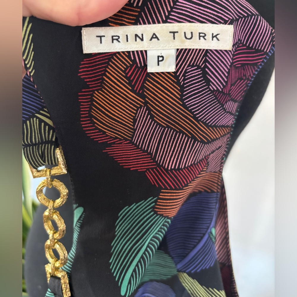 100% Silk Trink Turk Metal Sleeve Floral Tank Top Size Small - Picture 5 of 5